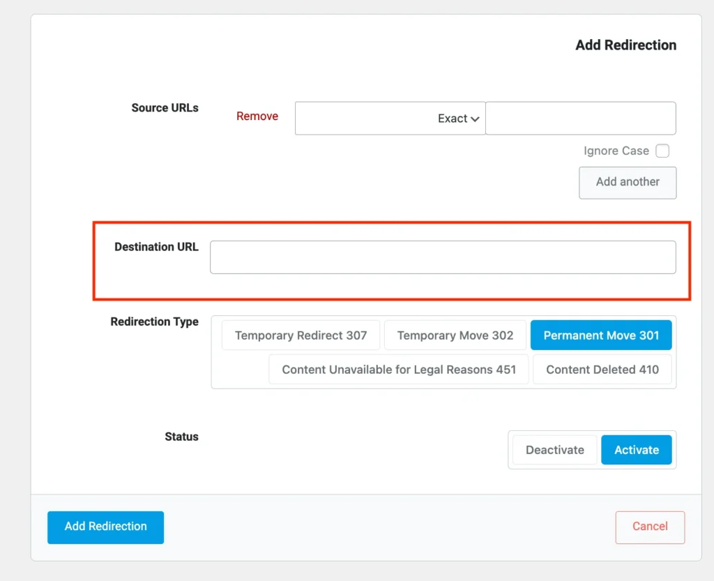 محل قرارگیری url مقصد برای ریدایرکت در رنک مث