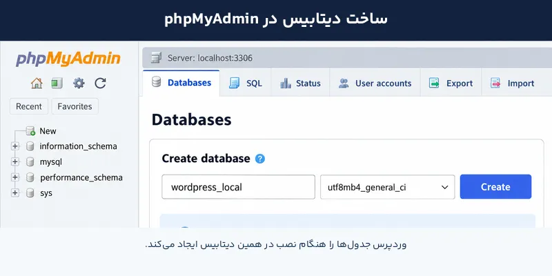 ساخت دیتابیس در phpmyadmin